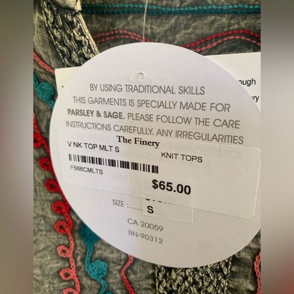 PARSLEY & SAGE embroidered tunic top blouse boho chic grey teal red sz S NWT - Picture 5 of 15